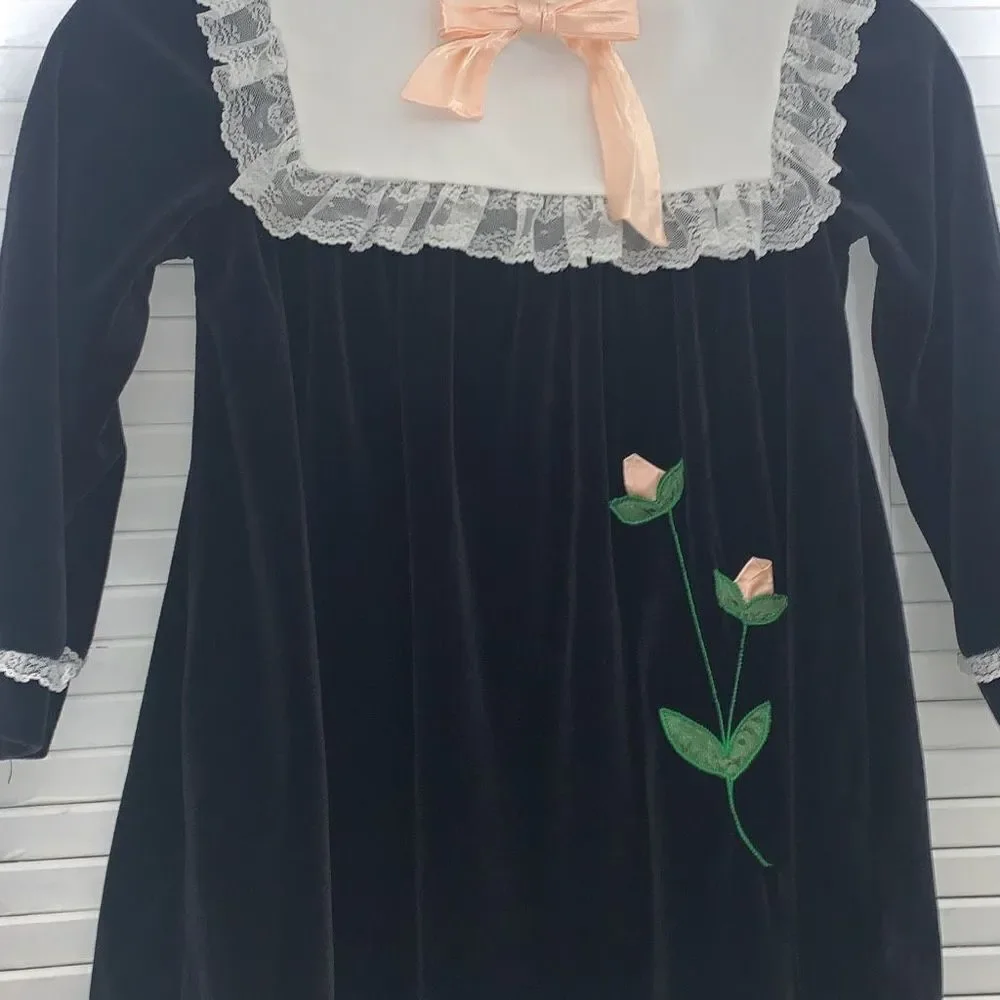 Vintage Bonnie Jean Velvet Lace Bib Collar Dress Size‎ 6